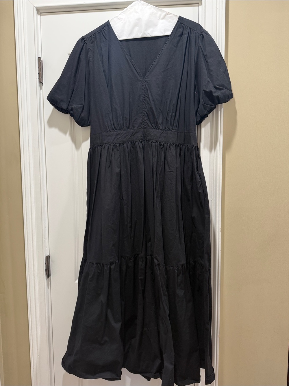 French Connection Black V-Neck Tiered Midi Dress